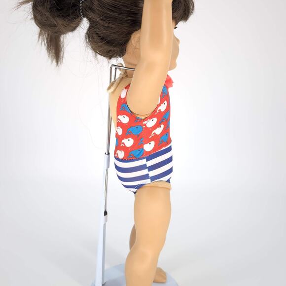 Unbranded White Red Blue Whale & Stripe One Piece Bathing Suit for 18" Dolls GUC - Picture 2 of 8